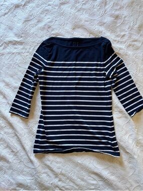 A New Day Navy and White Striped Boatneck Top